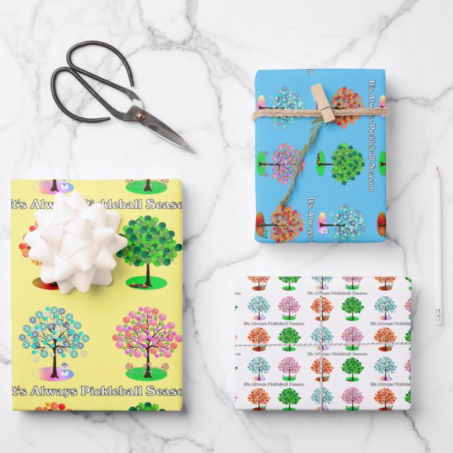 It's Always Pickleball Season - Four Seasons Tree Wrapping Paper Sheet (Front)