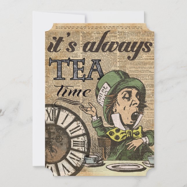 "It's always tea time" Mad Hatter Dictionary Art (Front)