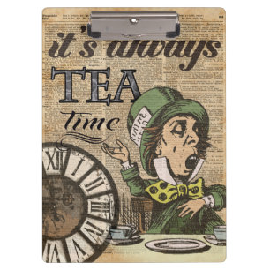 "It's always tea time" Mad Hatter Dictionary Art Clipboard