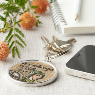 "It's always tea time" Mad Hatter Dictionary Art Key Ring