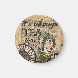 "It's always tea time" Mad Hatter Dictionary Art Magnet
