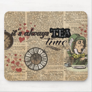 "It's always tea time" Mad Hatter Dictionary Art Mouse Pad