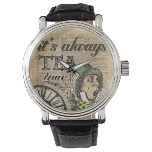 "It's always tea time" Mad Hatter Dictionary Art Watch