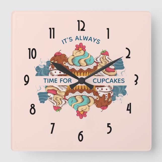 It's Always Time for Cupcakes Funny Saying Square Wall Clock (Front)