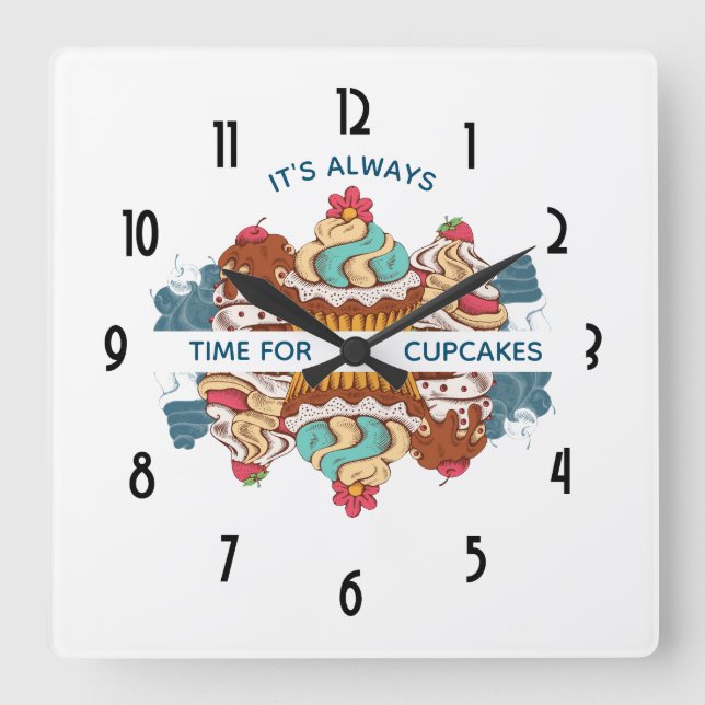 It's Always Time for Cupcakes Funny Saying Square Wall Clock (Front)