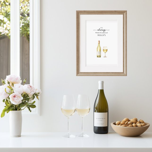 It's Always White Wine o'Clock Time Art Poster (White Wine o'clock art poster)
