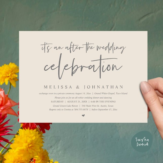 It's an after the wedding celebration, dinner invitation (Happily Ever After Party, After the wedding celebration Romantic Dinner Invites PDF Cream Grey)