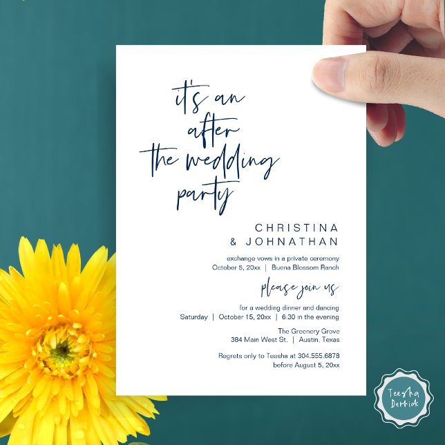 It's an after the wedding party, elopement dinner invitation (It's an after the wedding, Elopement dinner dancing brunch Party Invitation Card PDF Navy Blue)