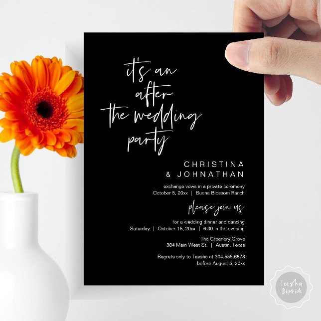 It's an after the wedding party, elopement dinner invitation (It's an after the wedding, Elopement dinner dancing brunch Party Invitation Card PDF Classy Black)