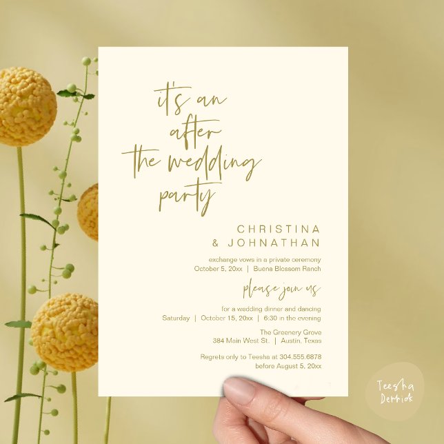 It's an after the wedding party, elopement dinner invitation (It's an after the wedding, Elopement dinner dancing brunch Party Invitation Card PDF Yellow Gold)