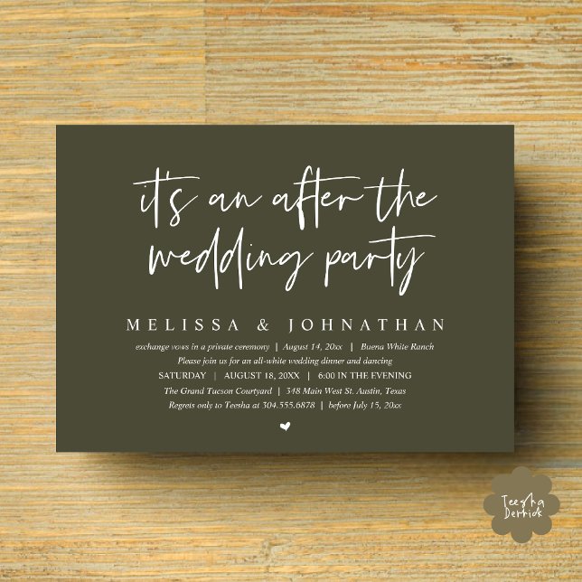 It's an after the wedding party, Romantic Dinner Invitation (It's an after the wedding party, Modern Romantic Dinner Celebration Invitation Card PDF Olive Green)