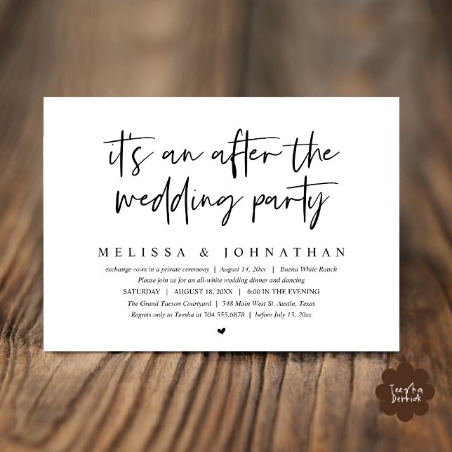 It's an after the wedding party, Romantic Dinner Invitation (It's an after the wedding party, Modern Romantic Dinner Celebration Invitation Card PDF Black White)