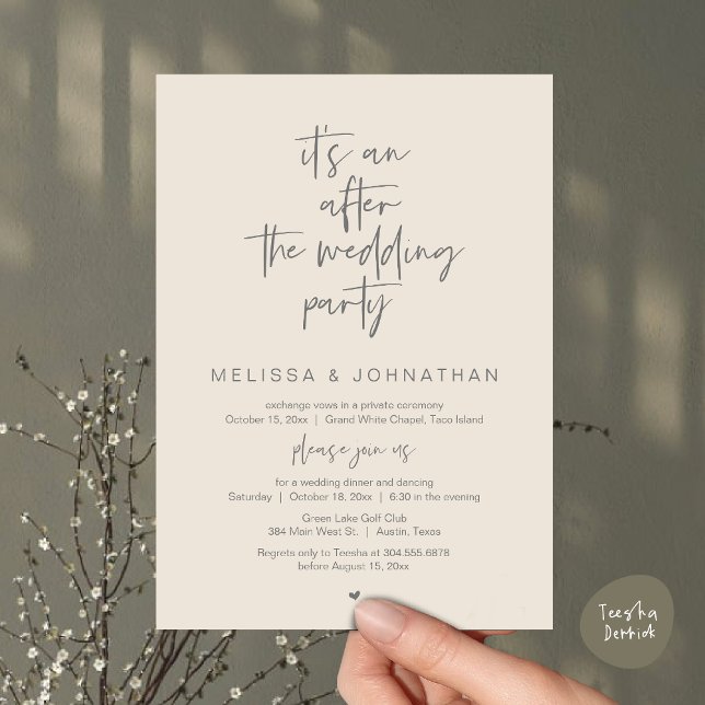 It's an after the wedding party, Wedding elopement Invitation (Happily Ever After Party, Wedding Elopement Dinner Brunch Lunch Invitation Card, PDF, Cream Grey)