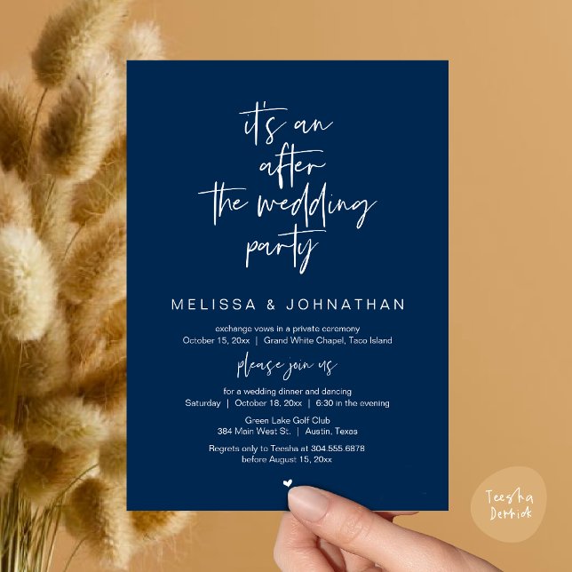 It's an after the wedding party, Wedding elopement Invitation (Happily Ever After Party, Wedding Elopement Dinner Brunch Lunch Invitation Card, PDF, Navy Blue)