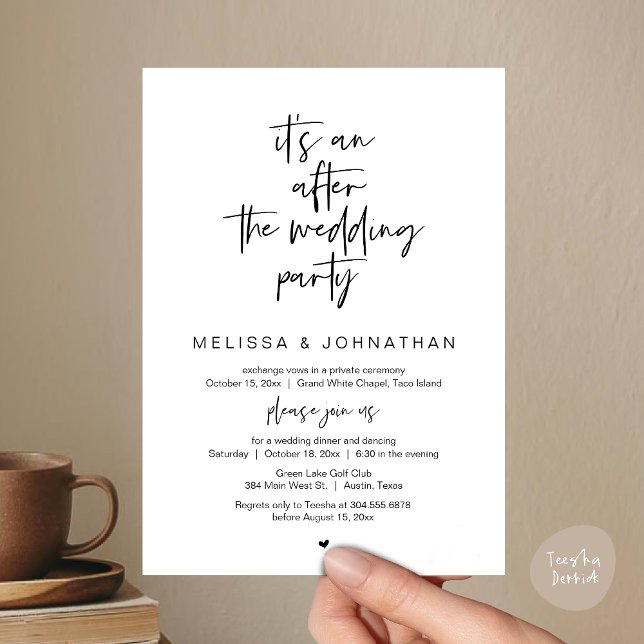 It's an after the wedding party, Wedding elopement Invitation (Happily Ever After Party, Wedding Elopement Dinner Brunch Lunch Invitation Card, PDF, White Black)