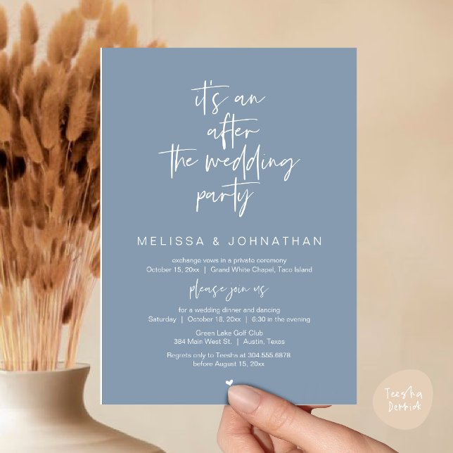 It's an after the wedding party, Wedding elopement Invitation (Happily Ever After Party, Wedding Elopement Dinner Brunch Lunch Invitation Card, PDF, Dusty Blue)