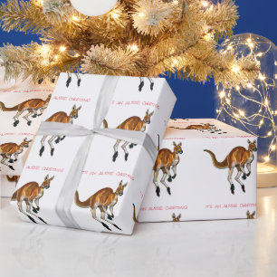It's An Aussie Christmas with a Red Kangaroo   Wrapping Paper