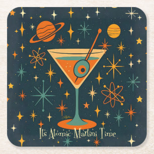 Its Atomic Martini Time Cosmic Stars Square Paper Coaster