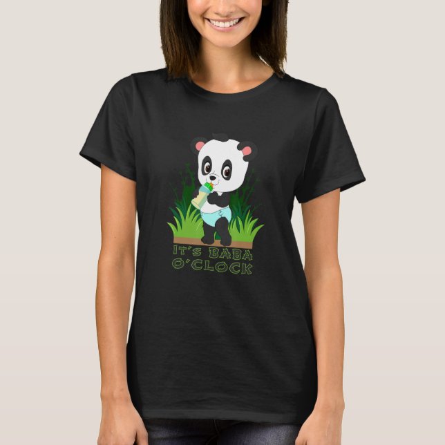 It's Baba O'clock Baby Panda Bear In Diaper With B T-Shirt (Front)