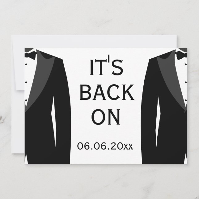 Its Back On Black And White Gay Wedding Save The Date (Front)
