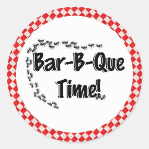 It's BBQ Time! Red Chequered Table Cloth w/Ants Classic Round Sticker