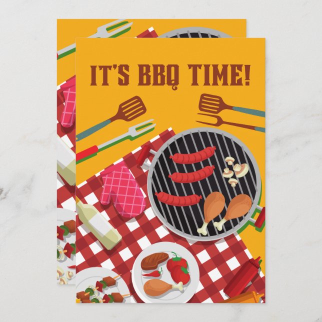 It's BBQ Time, Summer Barbecue Cookout Invitation (Front/Back)