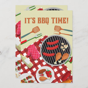 It's BBQ Time, Summer Barbecue Cookout Invitation