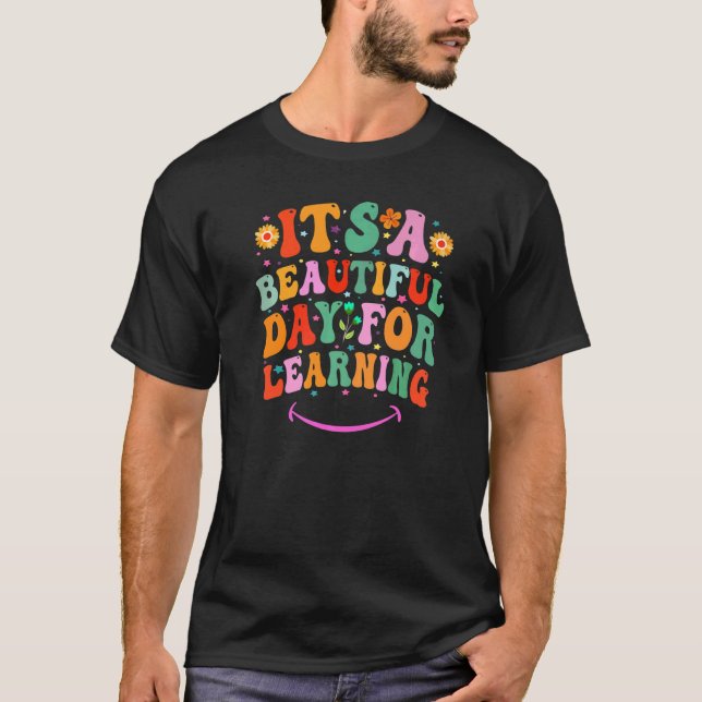 It's Beautiful Day For Learning Retro Teacher Stud T-Shirt (Front)