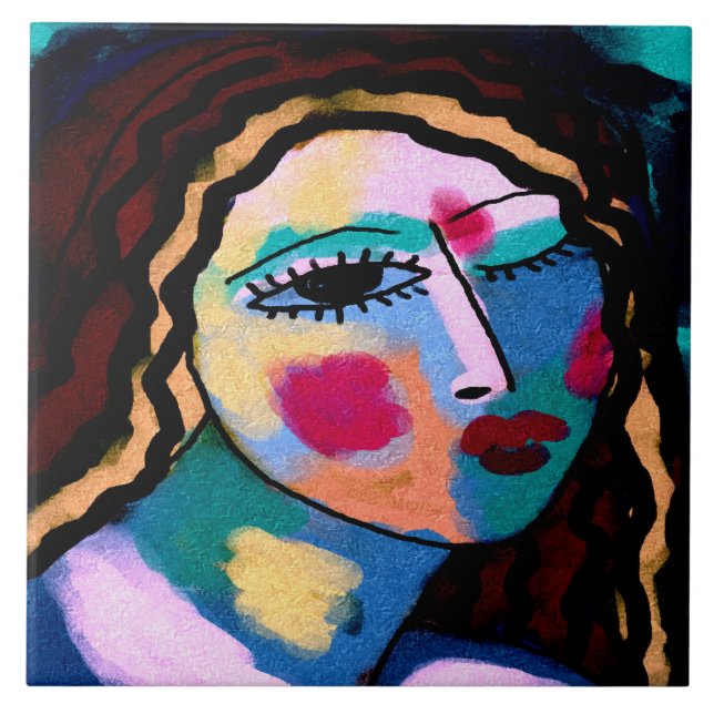 It's Been a Long Day Abstract Digital Painting Ceramic Tile (Front)