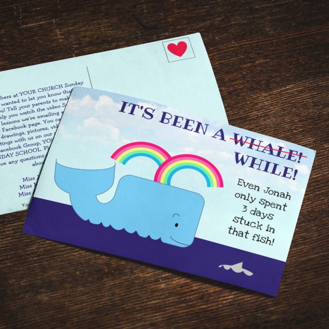 It's Been a Whale Sunday School Reminder Postcard (Creator Uploaded)