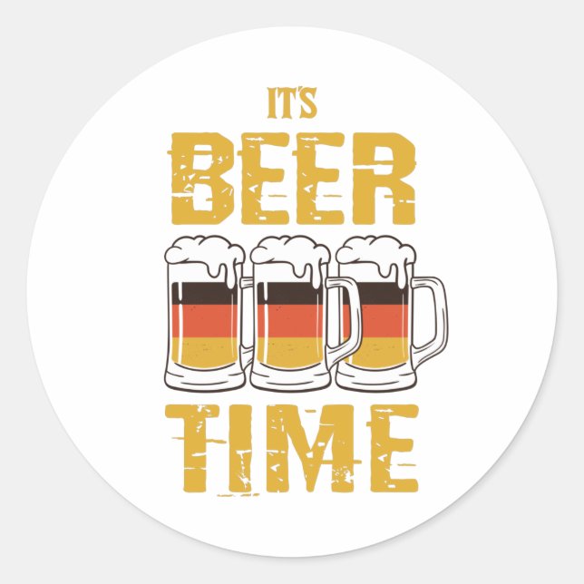 It's beer time classic round sticker (Front)
