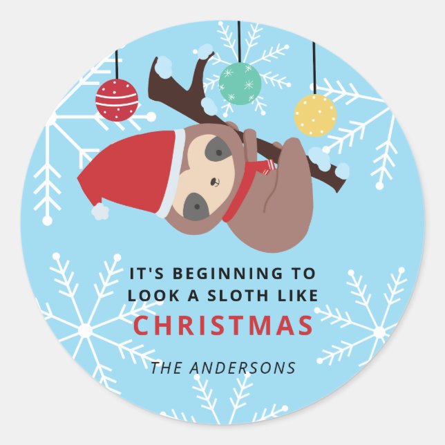 It's Beginning to look a Sloth Like Christmas Cute Classic Round Sticker (Front)