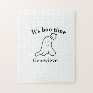 It's boo time name Halloween date time ghost black Jigsaw Puzzle