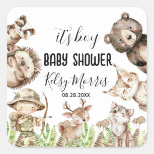 its boy Rustic Woodland Baby Shower Invite Square Sticker