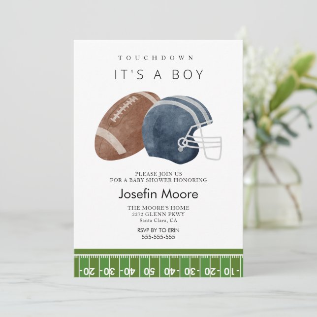 It's boy touchdown football baby shower  invitation (Standing Front)