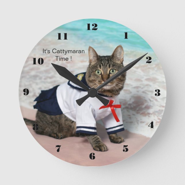 It's Cattymaran Time ! Round Clock (Front)