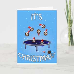 its choliday time trampolining christmas hedgehogs holiday card