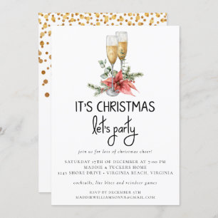 It's Christmas Let's Party Champagne and Greenery  Invitation