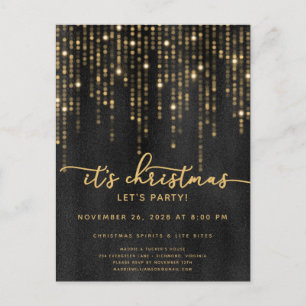 It's Christmas Let's Party Gold Lights Christmas   Postcard