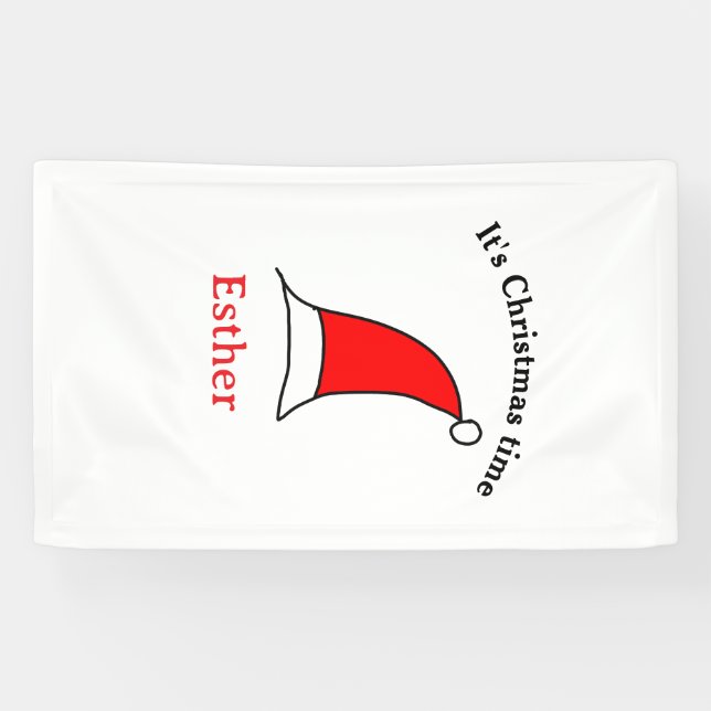 It's Christmas time Santa red hat name simple fun Banner (Horizontal)