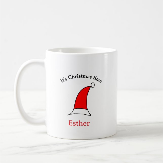 It's Christmas time Santa red hat name simple fun Coffee Mug (Left)