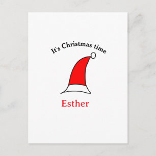 It's Christmas time Santa red hat name simple fun Holiday Postcard