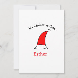 It's Christmas time Santa red hat name simple fun Invitation