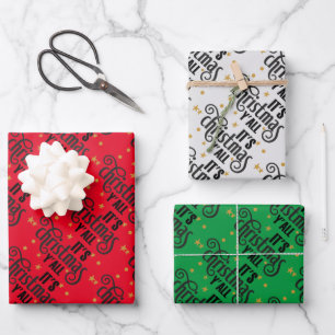It's Christmas Y'All Word Art Wrapping Paper Sheet