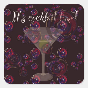 It's cocktail time, fun martini bubbles pattern square sticker