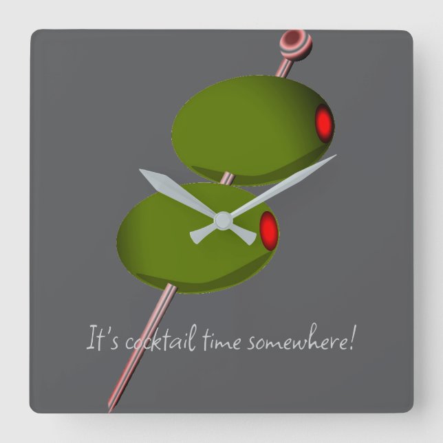 "It's cocktail time somewhere!" Square Wall Clock (Front)