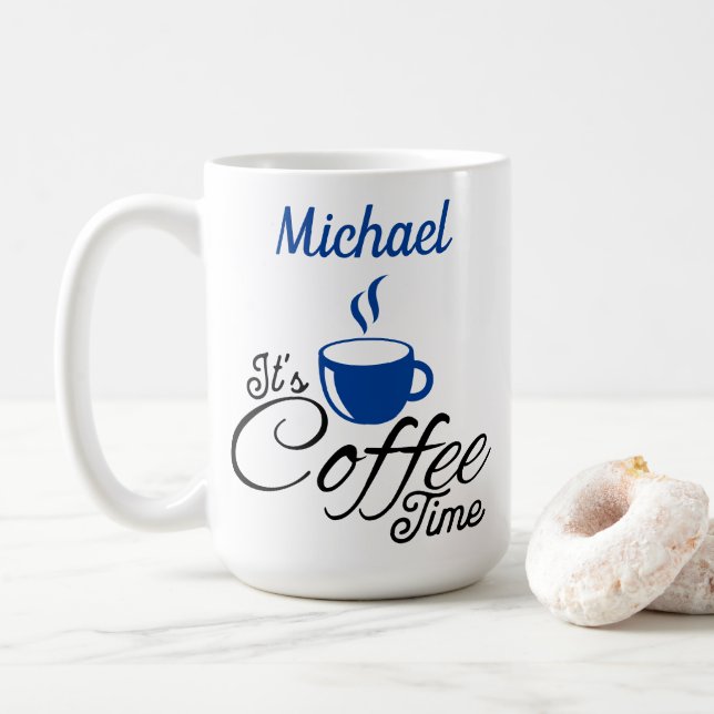 It's Coffee Time Blue Design Mug (With Donut)