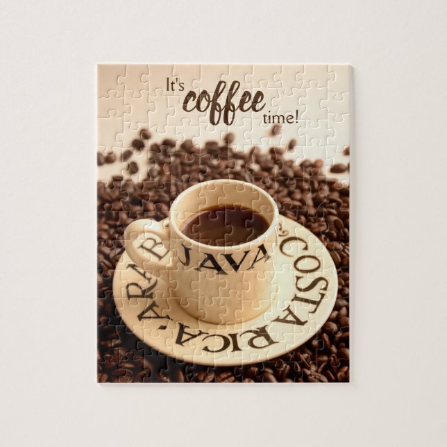 It's Coffee Time Espresso Cup and Coffee Beans Jigsaw Puzzle (Vertical)
