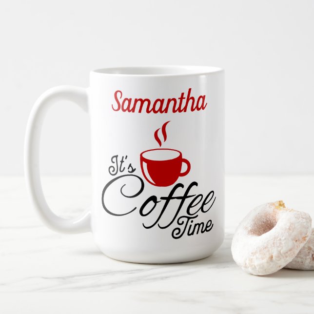 It's Coffee Time Red Design Mug (With Donut)