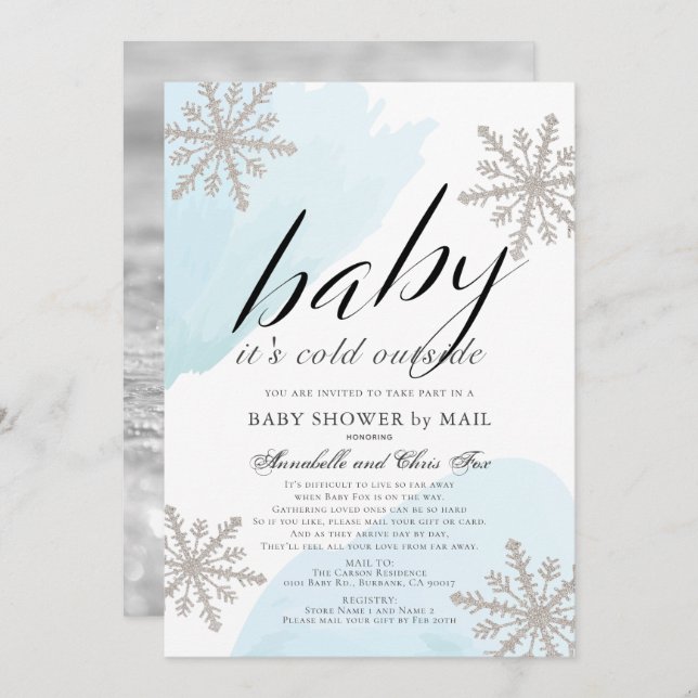 It's Cold Outside Blue Baby Shower by Mail Invitation (Front/Back)